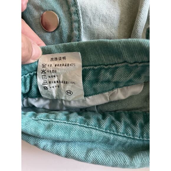 Creative Design Baggy Wide Leg Pants Women L Two Tone Green Cargo Y2K Skater - Picture 6 of 15